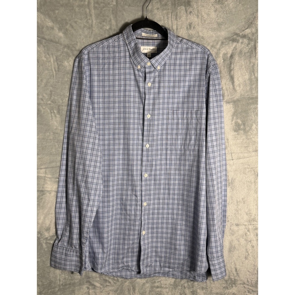 John W Nordstrom‎ Mens XL Blue Plaid Supima Cotton Button Down Shirt Long Sleeve